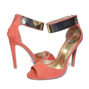 💠2B BEBE Faux Suede Stiletto Sandal Gold Ankle Wrap